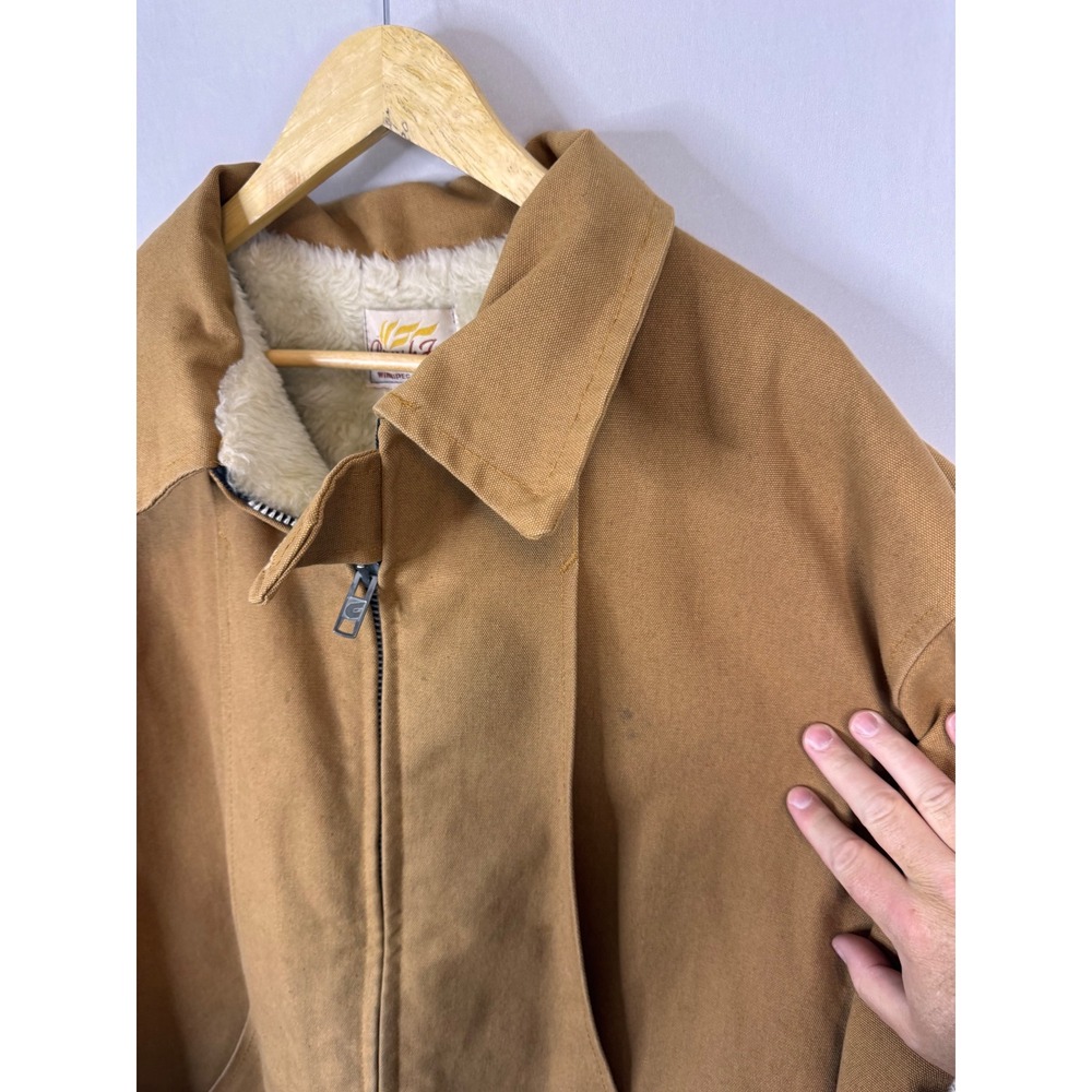 Vintage Brush Fire Canvas Work Jacket Sherpa Lined Duck‎ Chore Coat Brown Men 48 - Picture 3 of 13